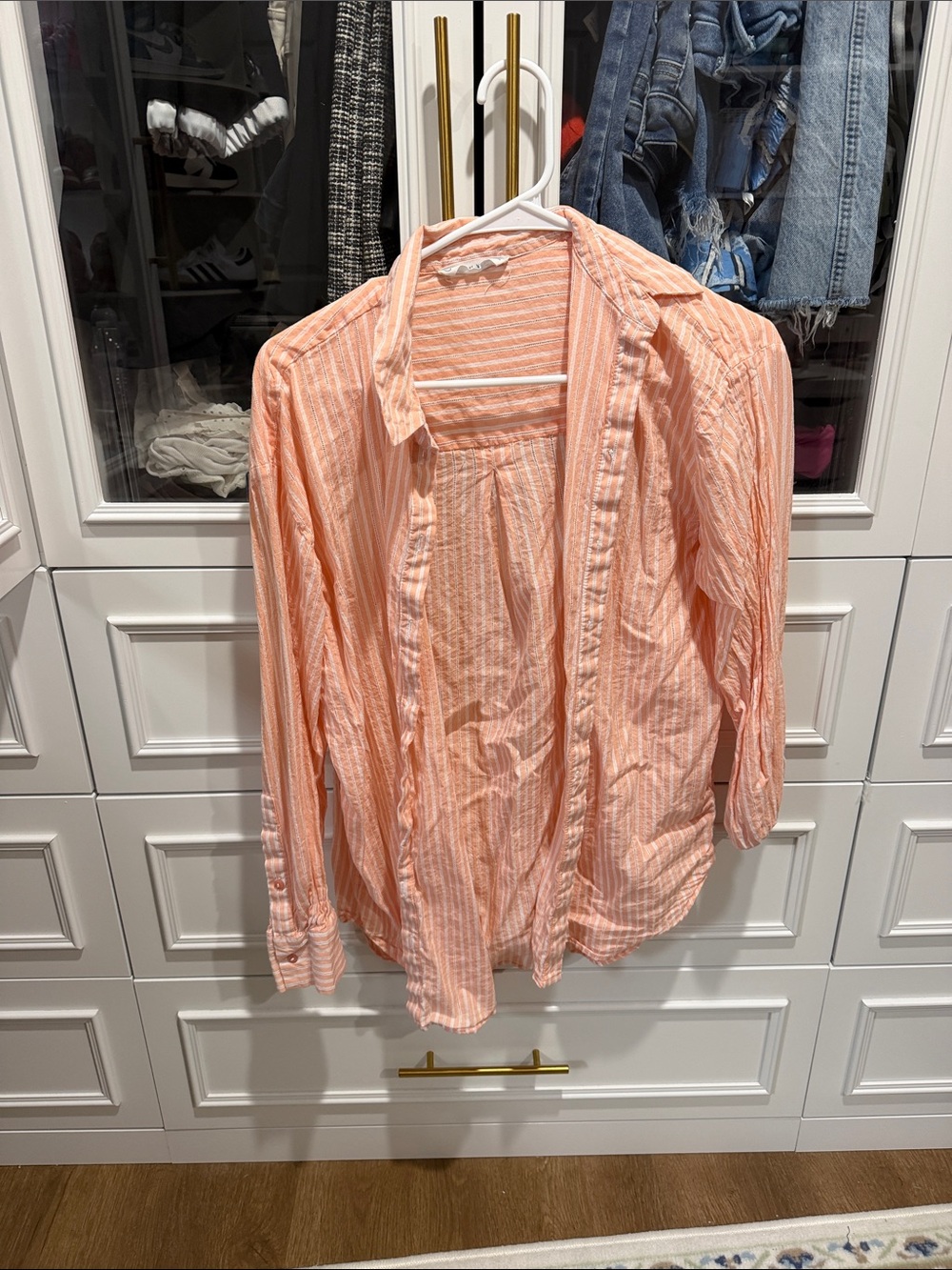 Primark Peach and White Striped Button-Down Shirt